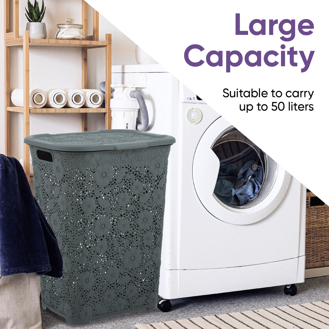 50 Liter Knit Style Laundry Hamper with Cutout Handles - Onyx Grey