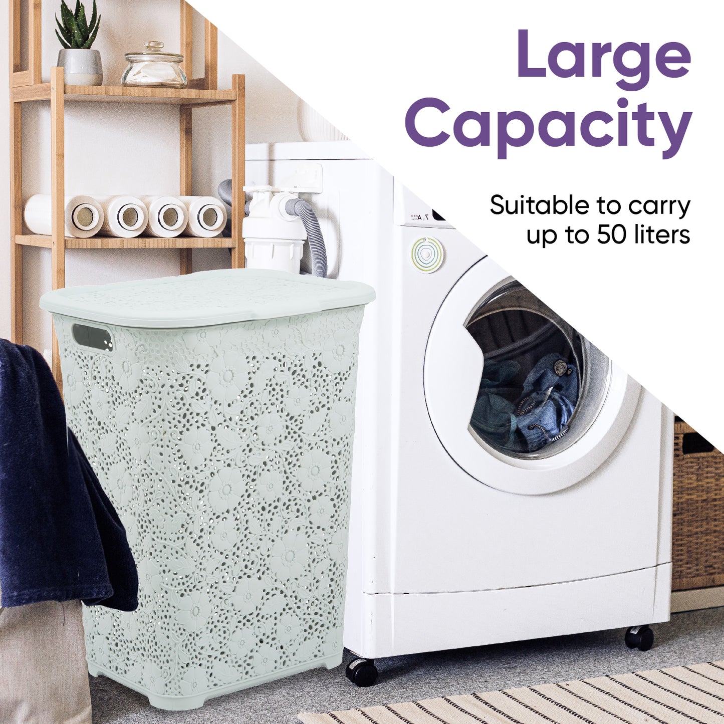 Lace Laundry Hamper, 50 Liter - White Smoke
