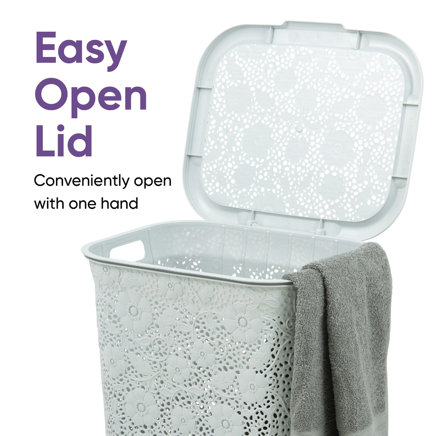 Lace Laundry Hamper, 50 Liter - White Smoke