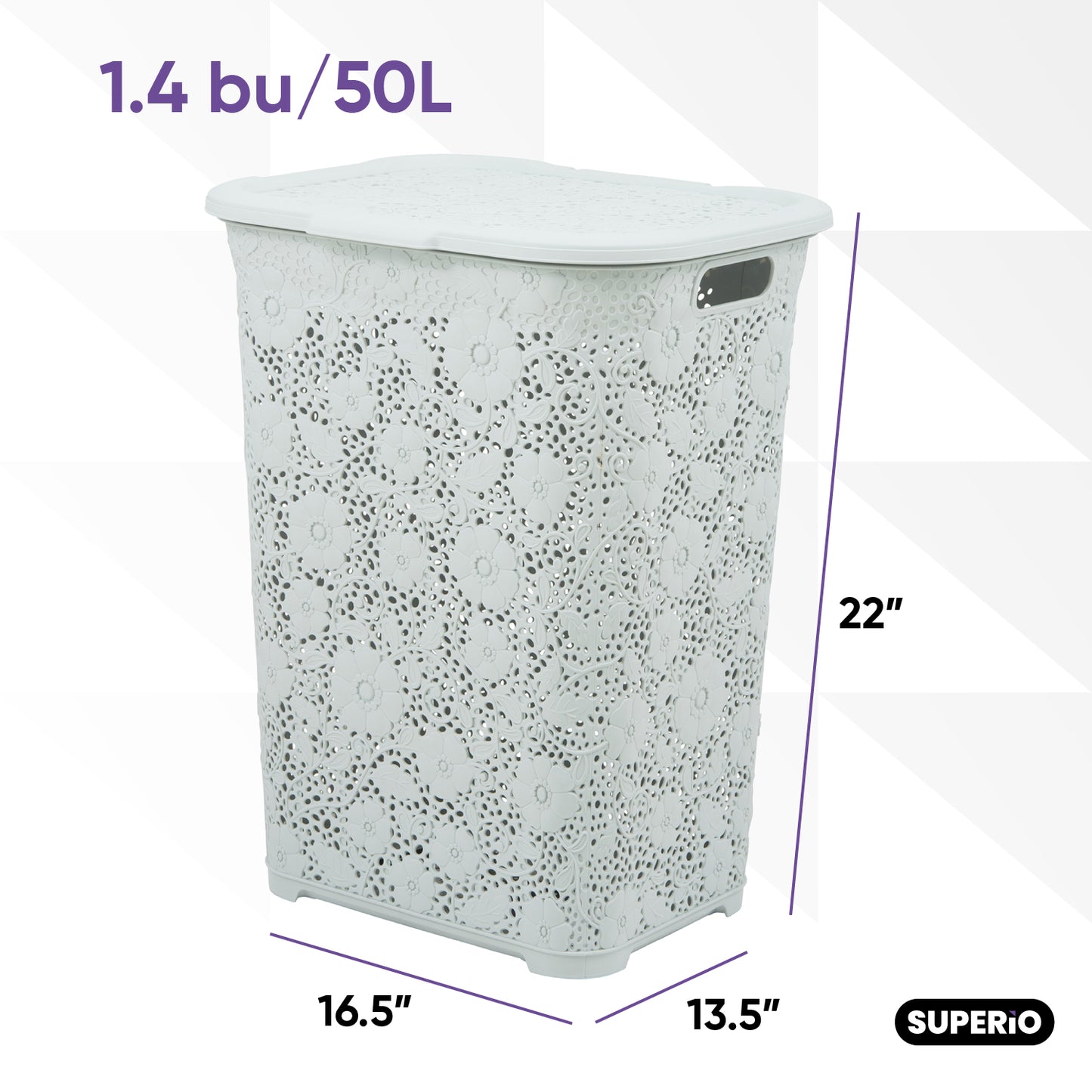Lace Laundry Hamper, 50 Liter - White Smoke