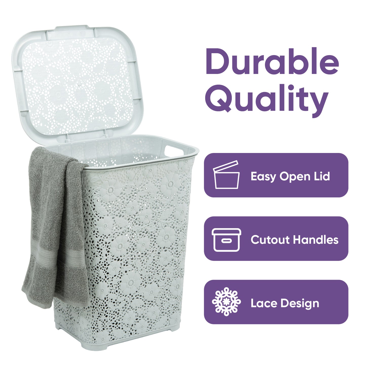 Lace Laundry Hamper, 50 Liter - White Smoke