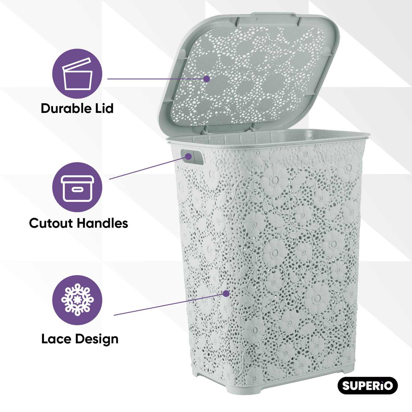 Lace Laundry Hamper, 50 Liter - White Smoke