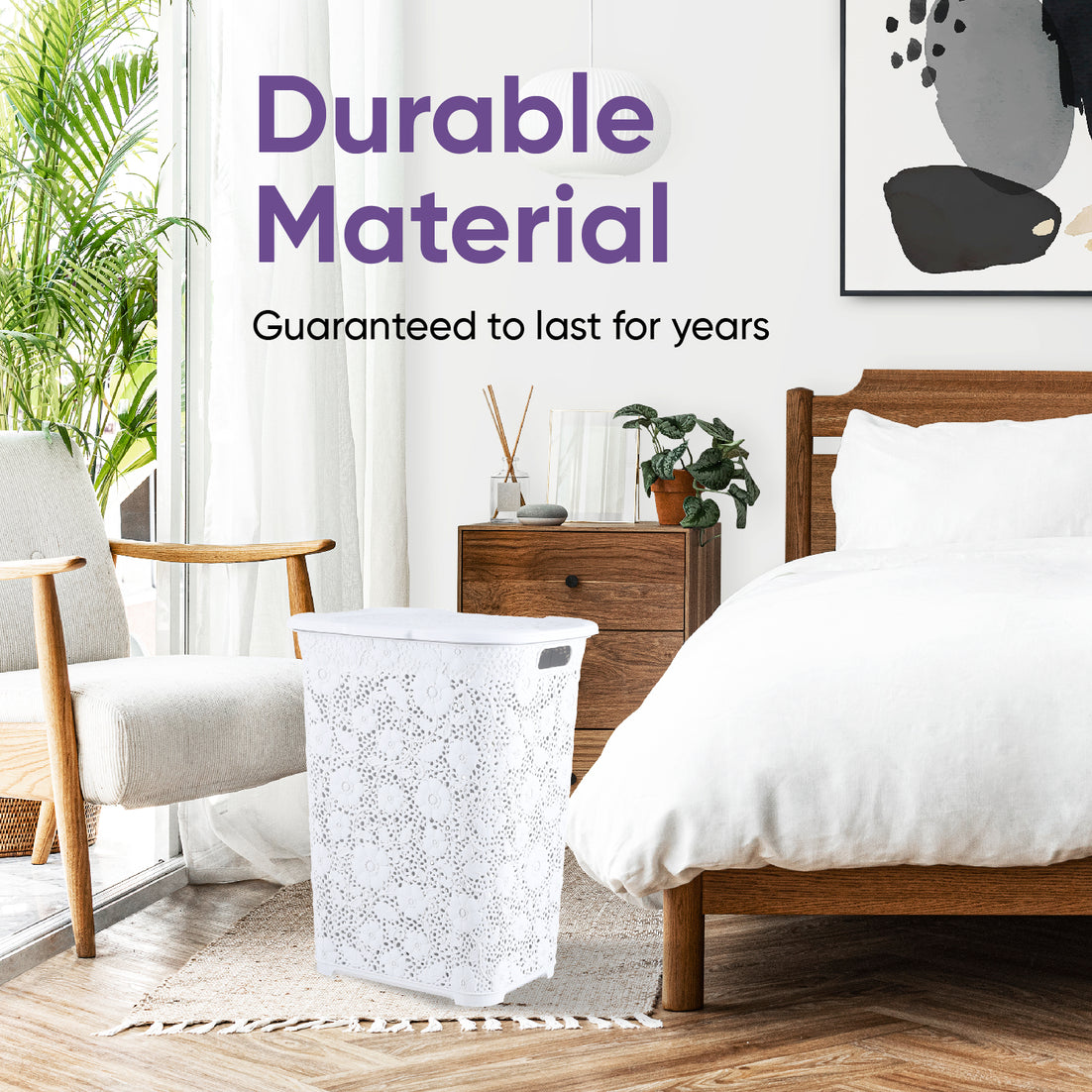 Laundry Hamper Lace Style, White 50 Liter