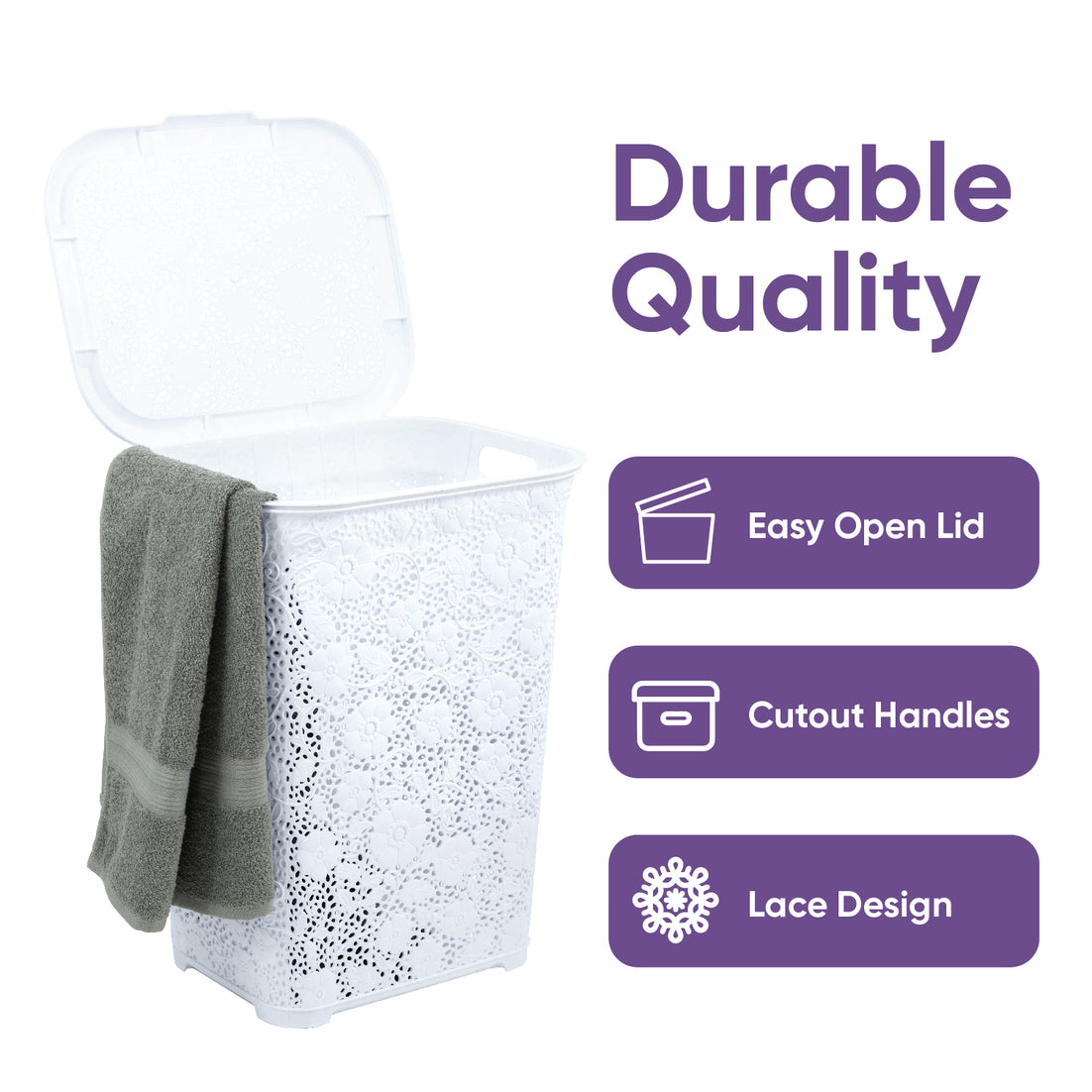 Laundry Hamper Lace Style, White 50 Liter