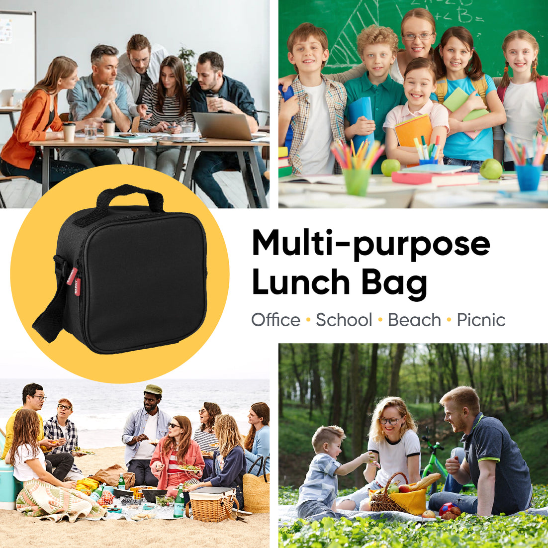 Insulated Lunch Bag with Food Containers, Black