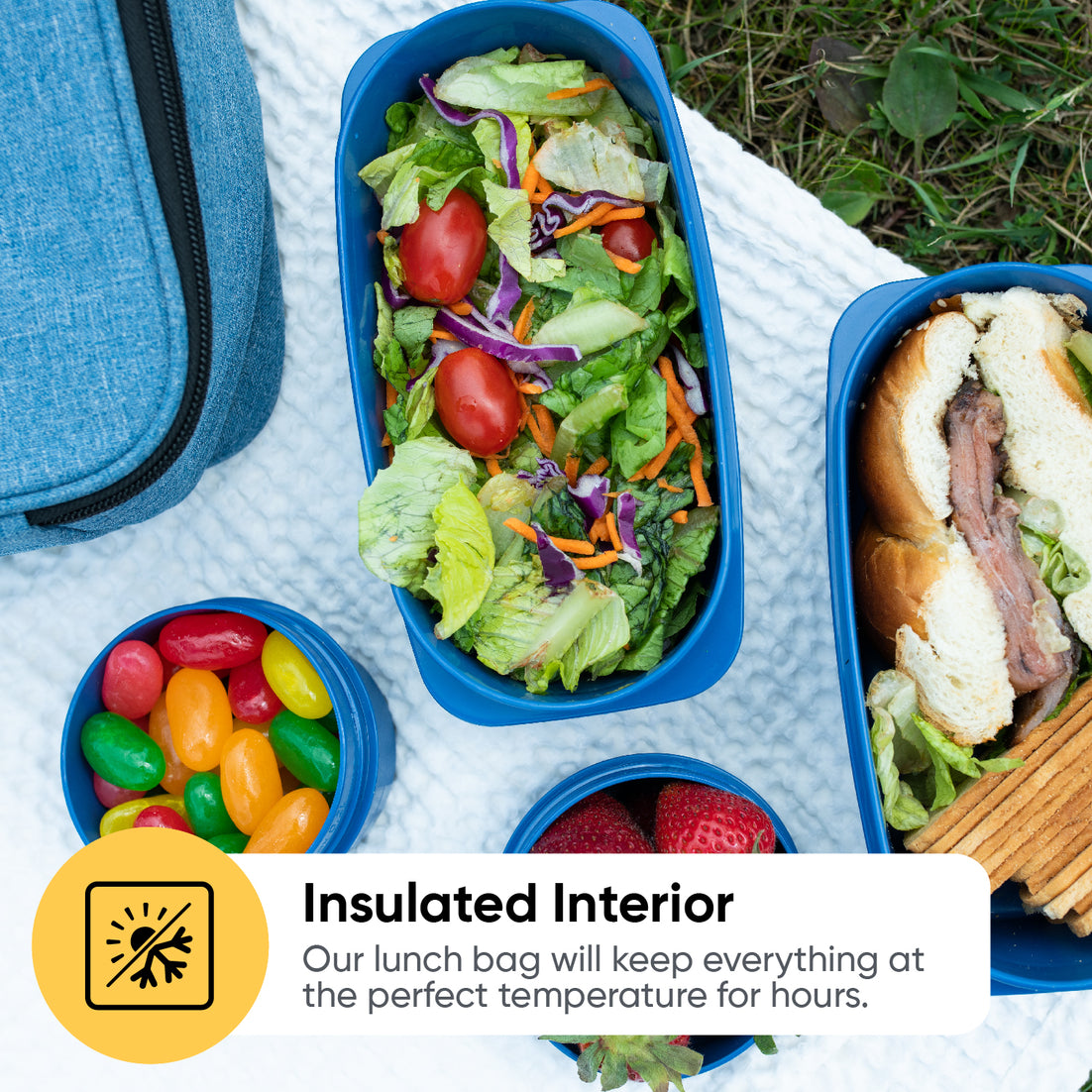 Insulated Lunch Bag with Food Containers, Denim