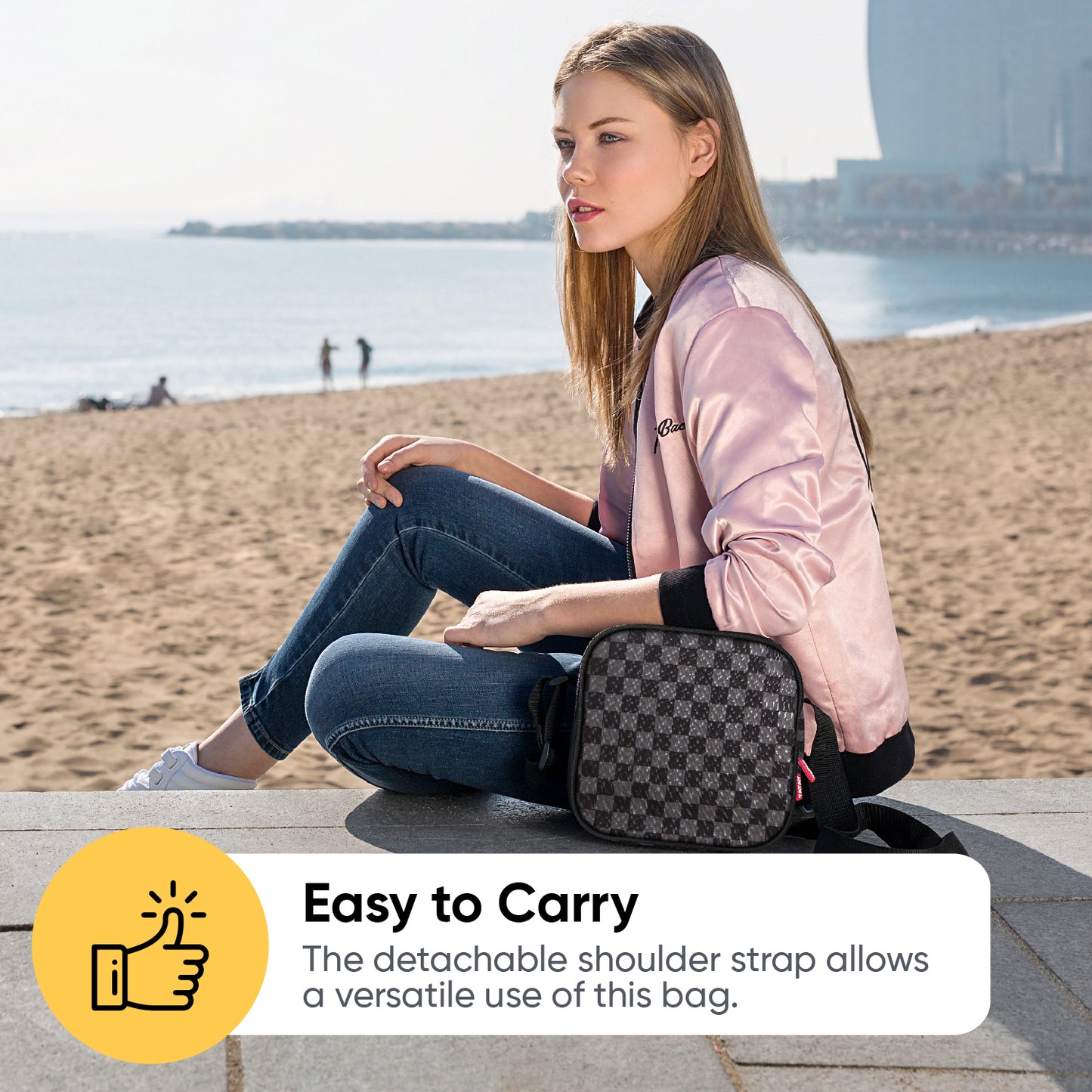 Insulated Lunch Bag with Food Containers, Grey Checkered