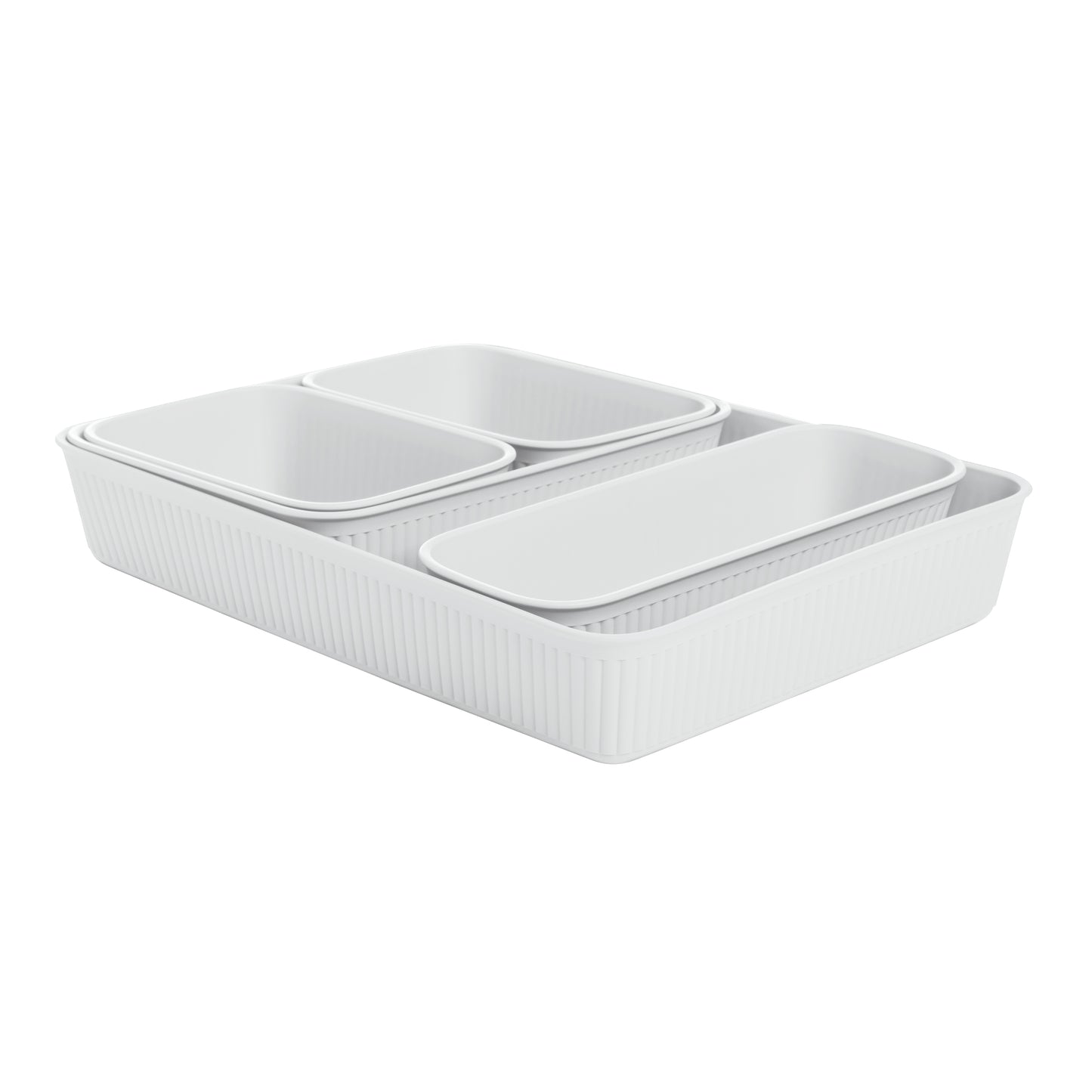 Set of 5 Ribbed Storage Bin White Smoke