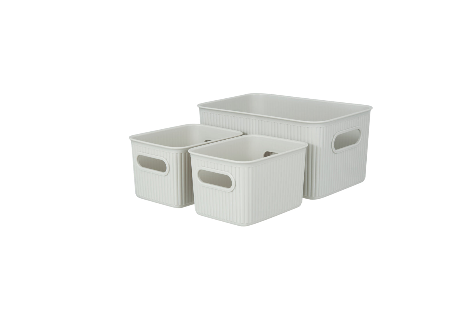 Set of 3 Ribbed Storage Bin White Smoke
