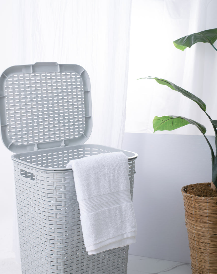 Wicker Style Laundry Hamper, 60 Liter - White Smoke
