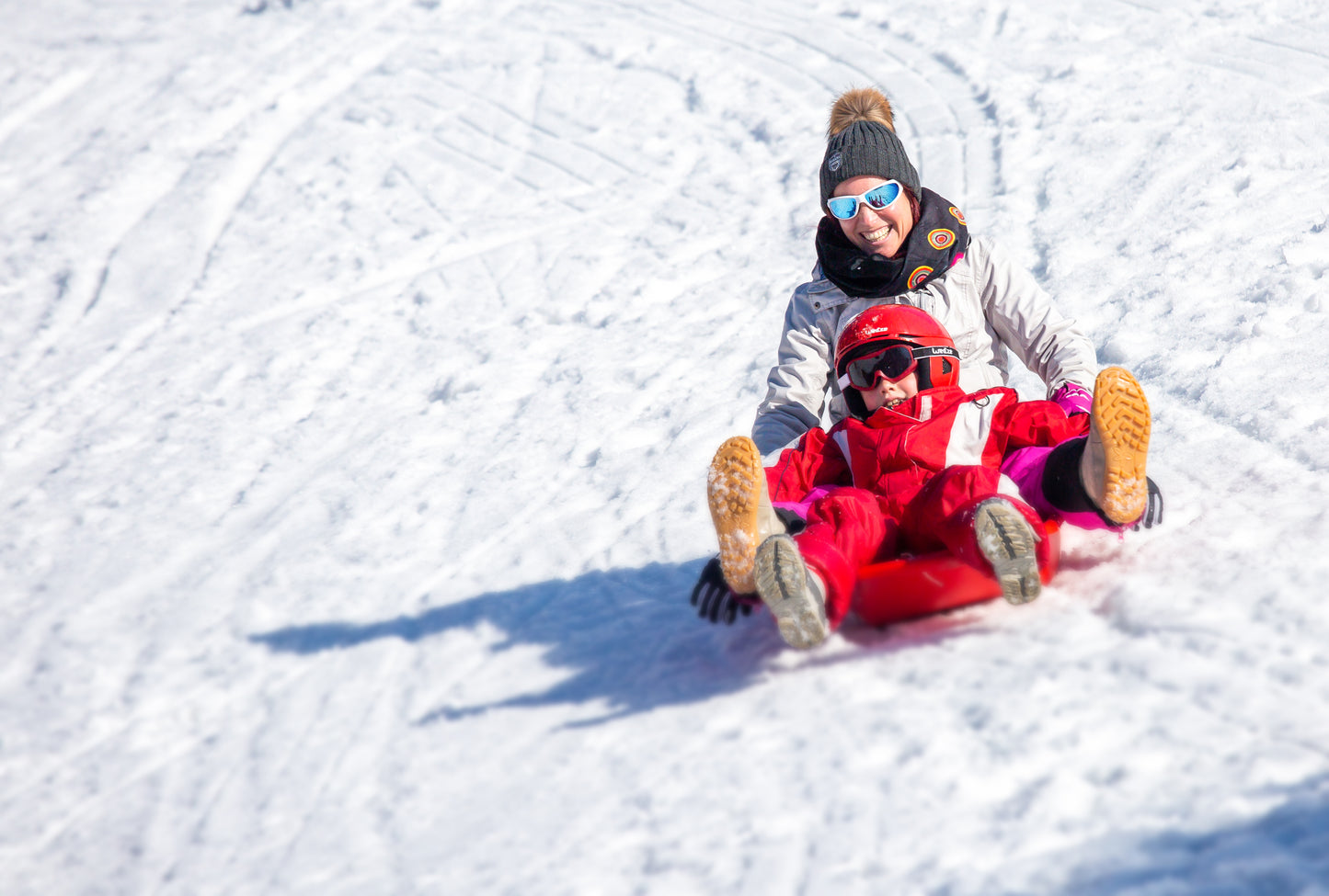 Toboggan 2 Rider Snow Sled, Red