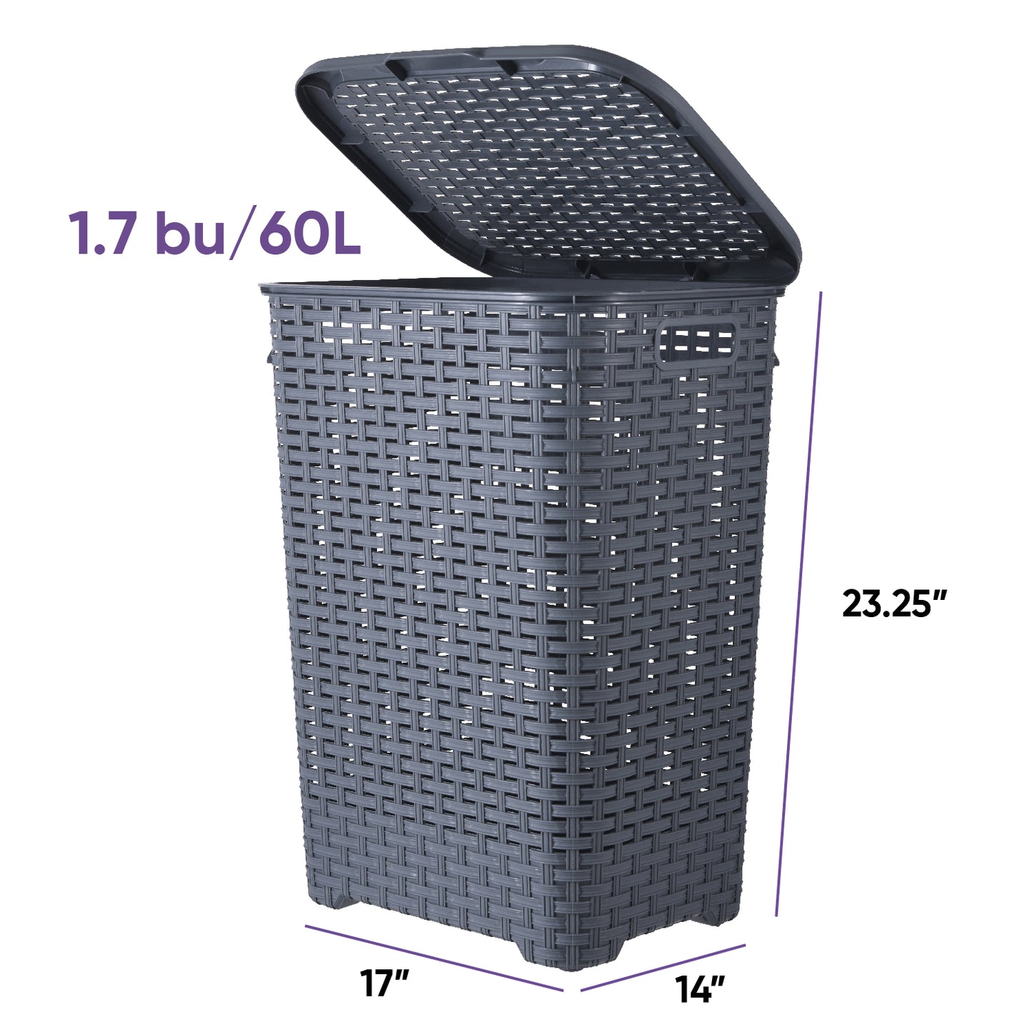 Wicker Style Laundry Hamper, 60 Liter - Grey