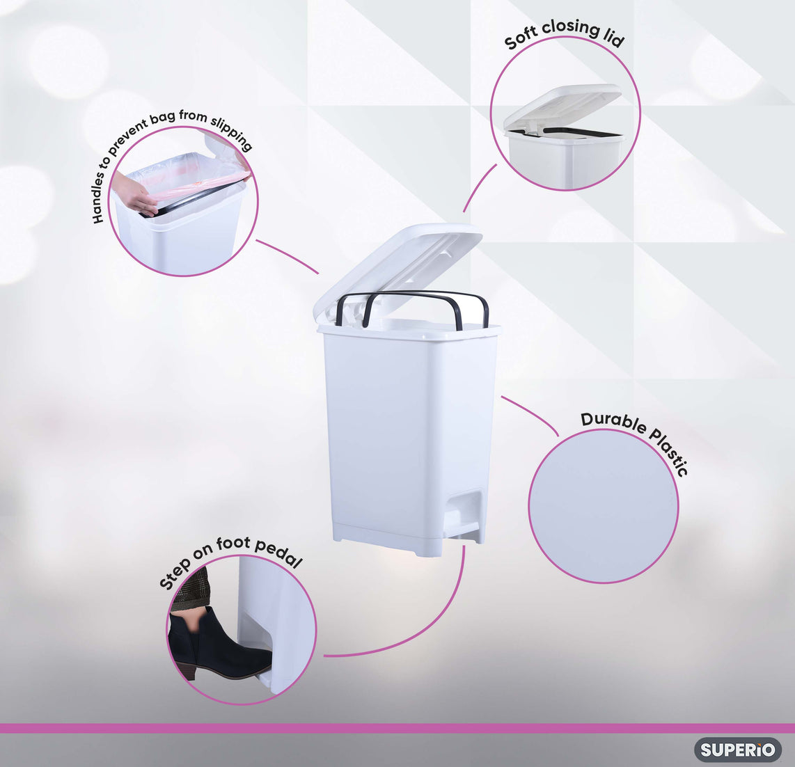 Slim Pedal Trash Can, 64 Qt - White