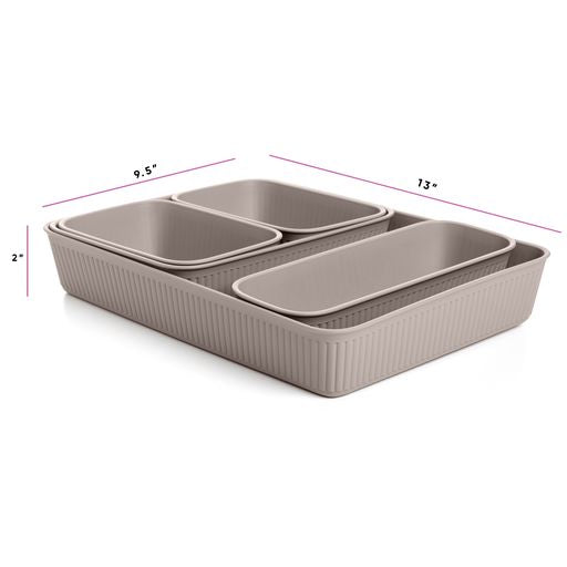 Set of 5 Ribbed Storage Bin Taupe