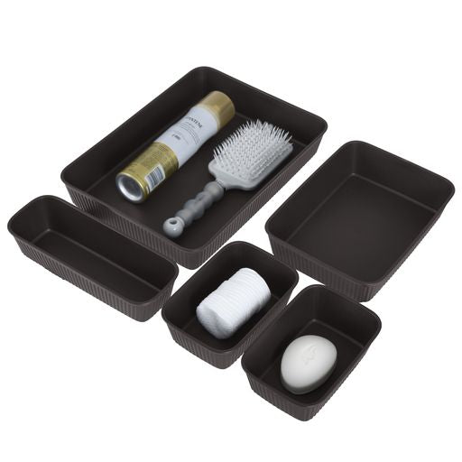 Set of 5 Ribbed Storage Bin Root Beer Brown