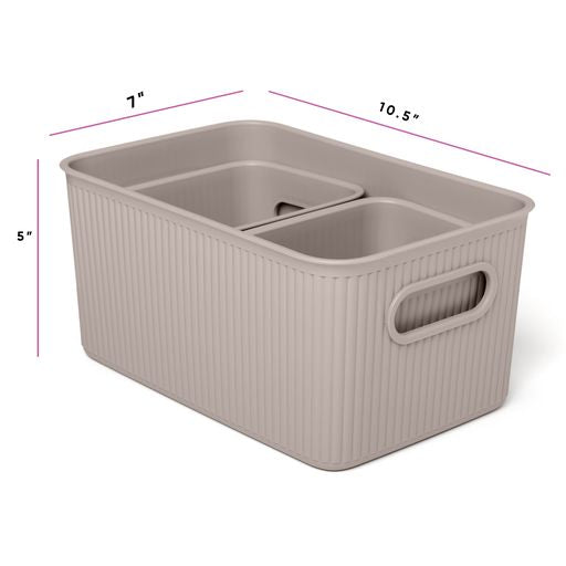 Set of 3 Ribbed Storage Bin Taupe