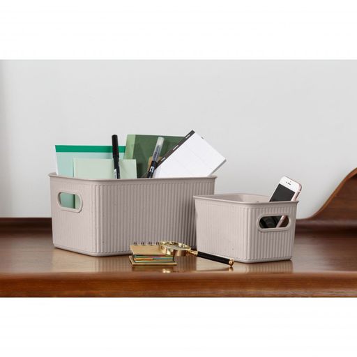 Set of 3 Ribbed Storage Bin Taupe