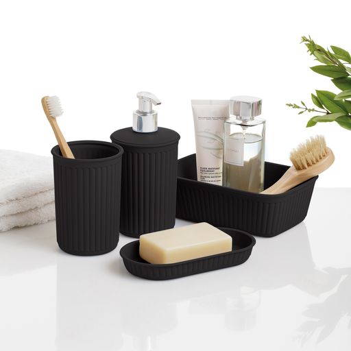 Set of 4 Bathroom Accessory Set Root Beer Brown