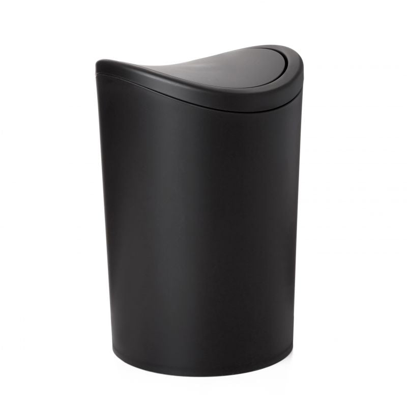 Modern Swing Top Curved Lid Trash Can, 6 Liter - Black