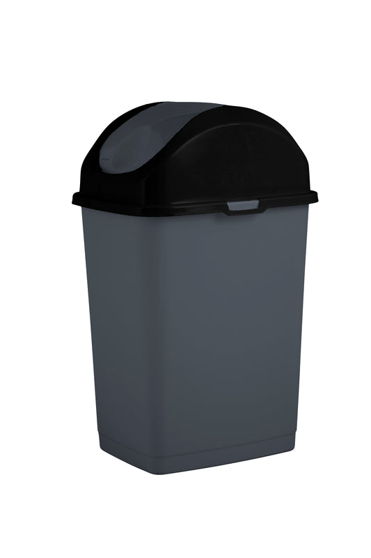 Swing Top Trash Can, 10 Qt - Grey/Black
