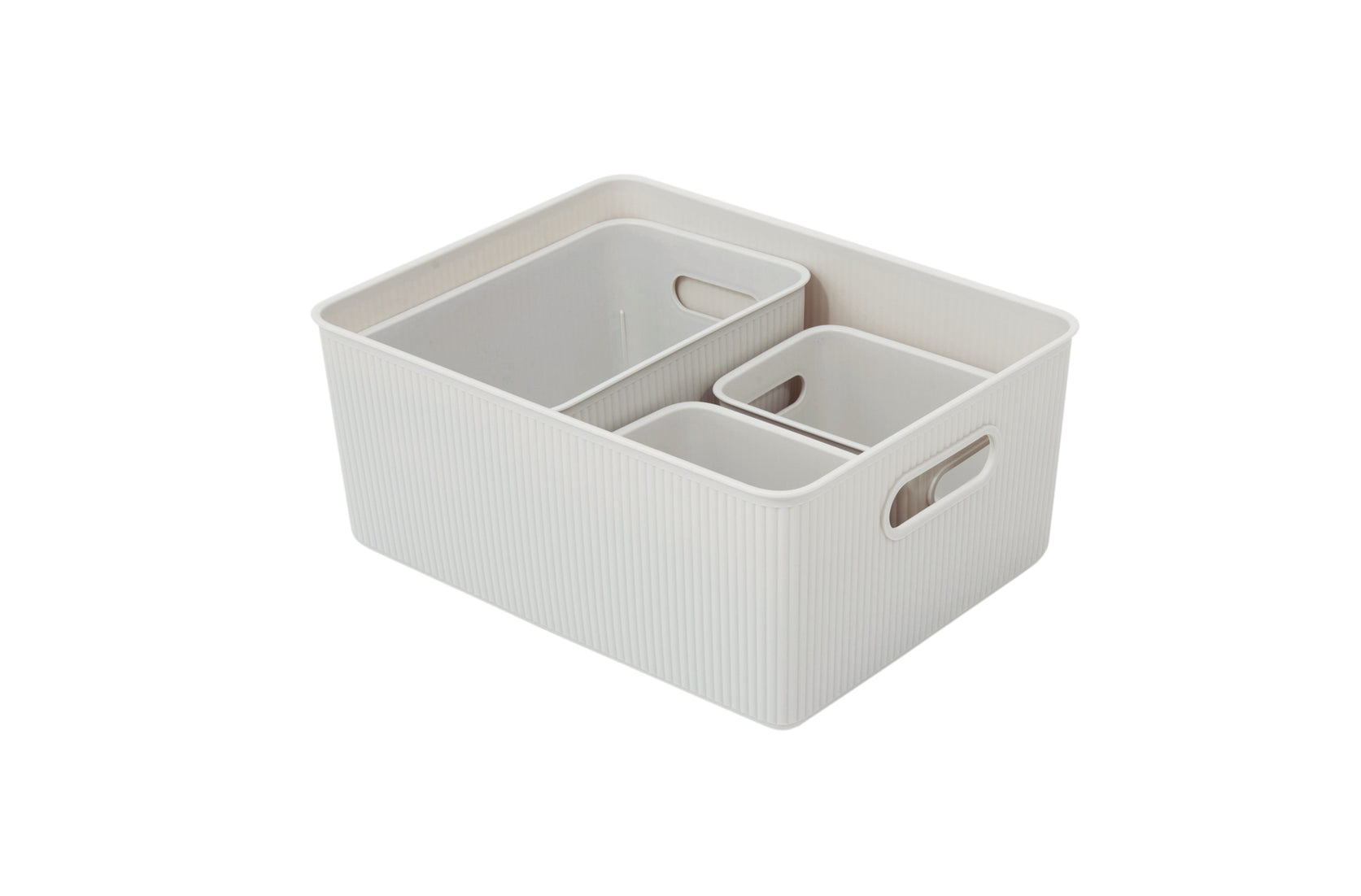 Set of 4 Ribbed Storage Bin White Smoke
