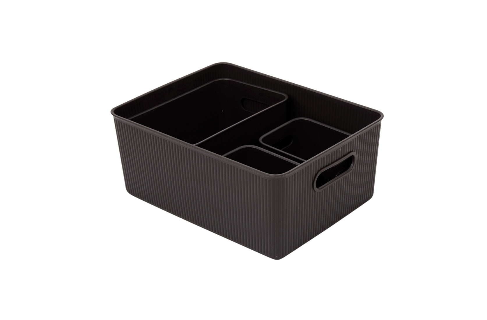 Set of 4 Ribbed Storage Bin Brown