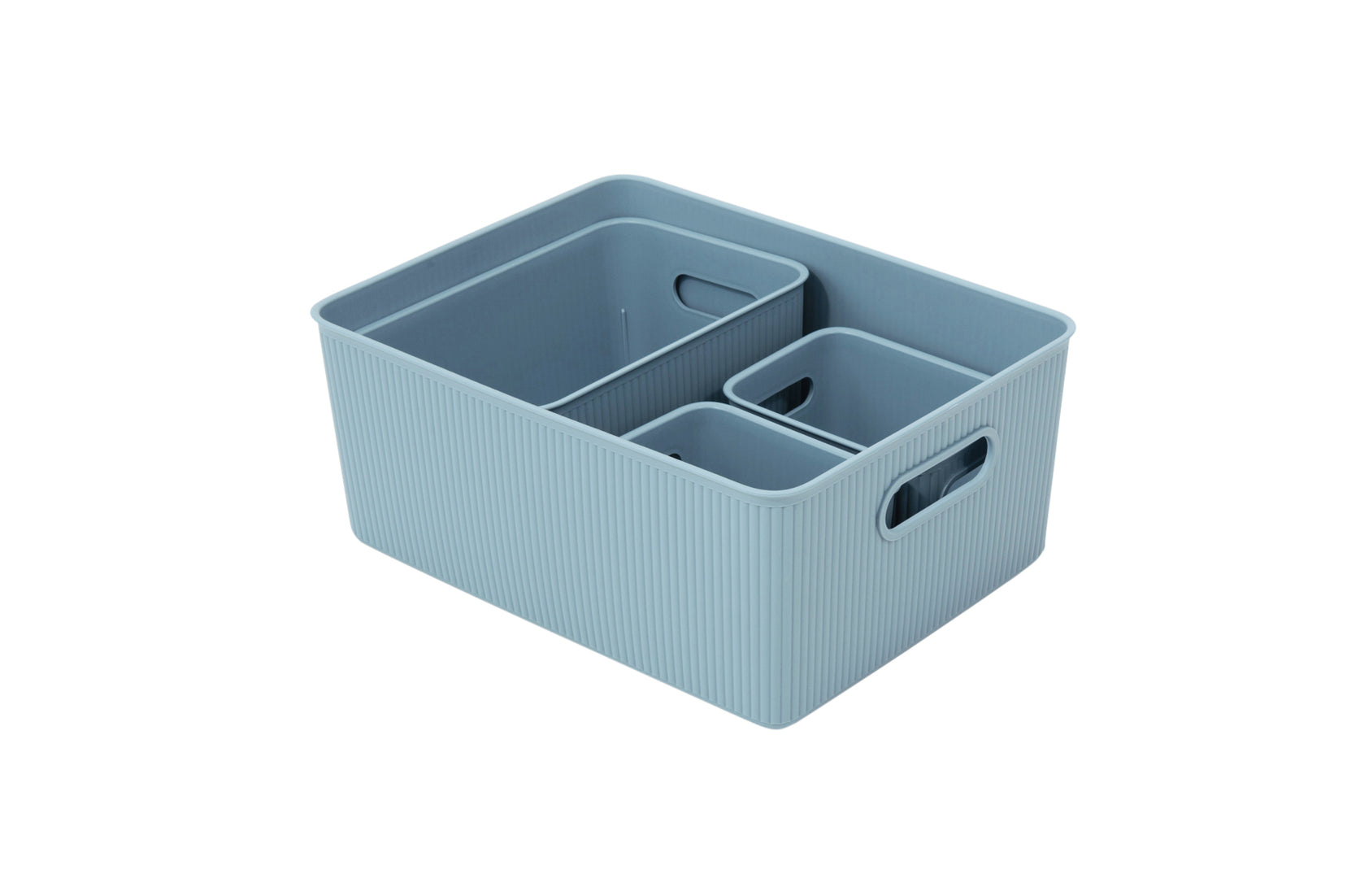 Set of 4 Ribbed Storage Bin Stone Blue