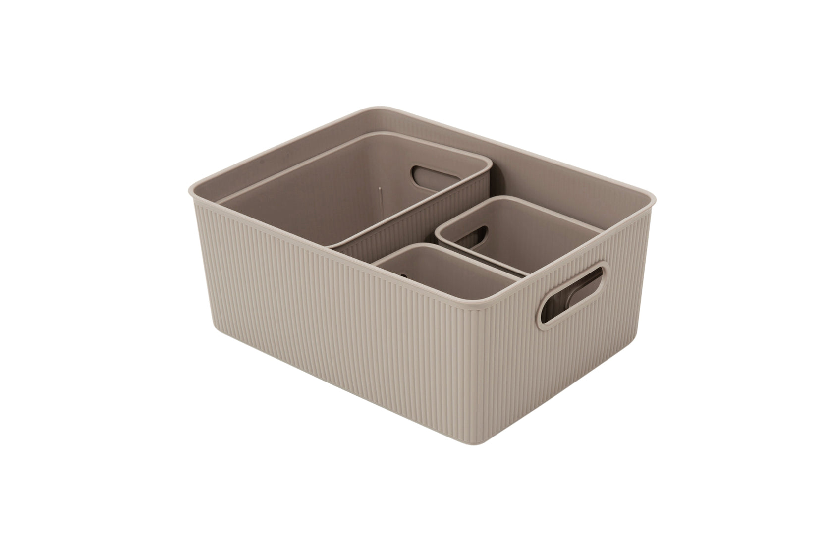 Set of 4 Ribbed Storage Bin Taupe