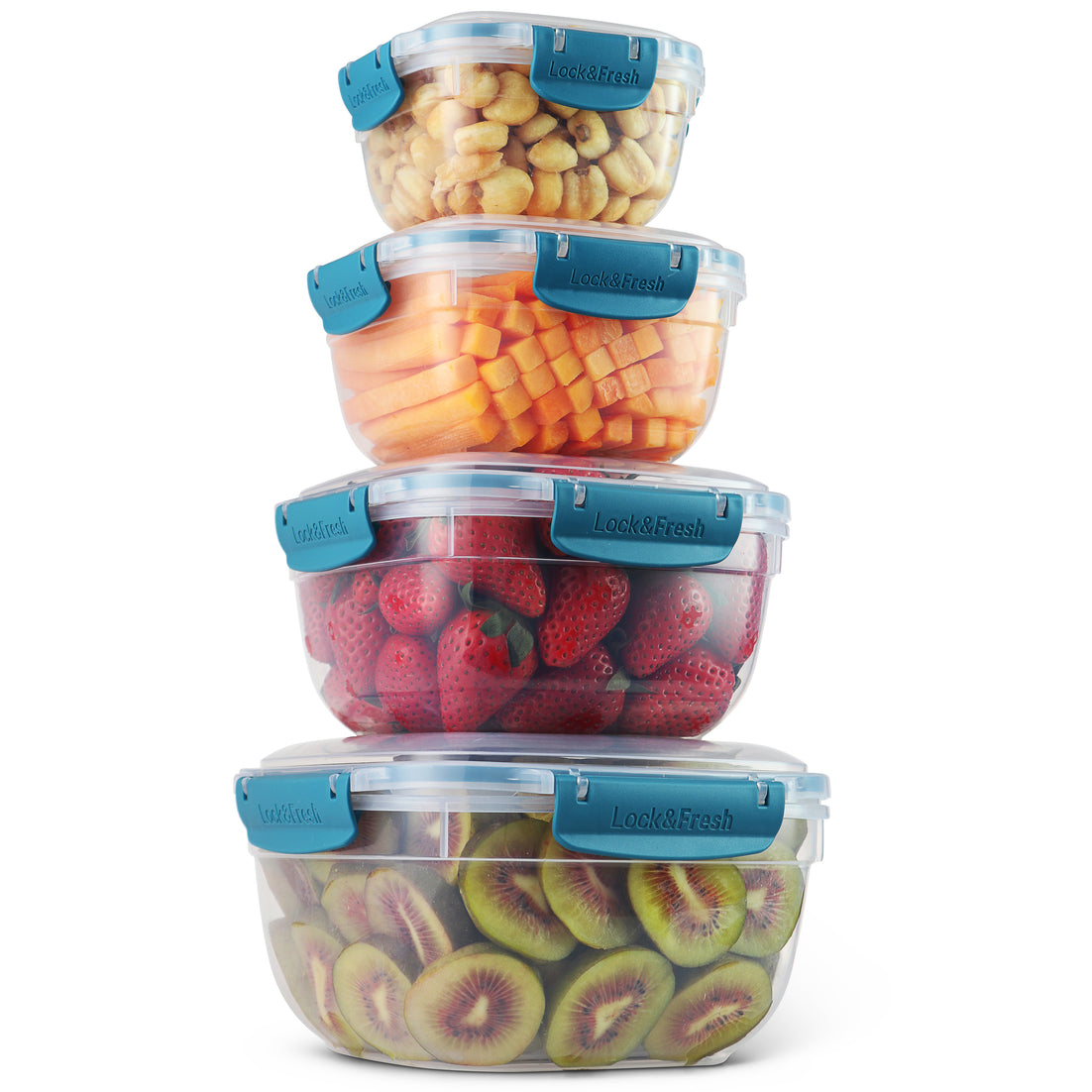 Set of 4 Square Sealed Containers, Blue