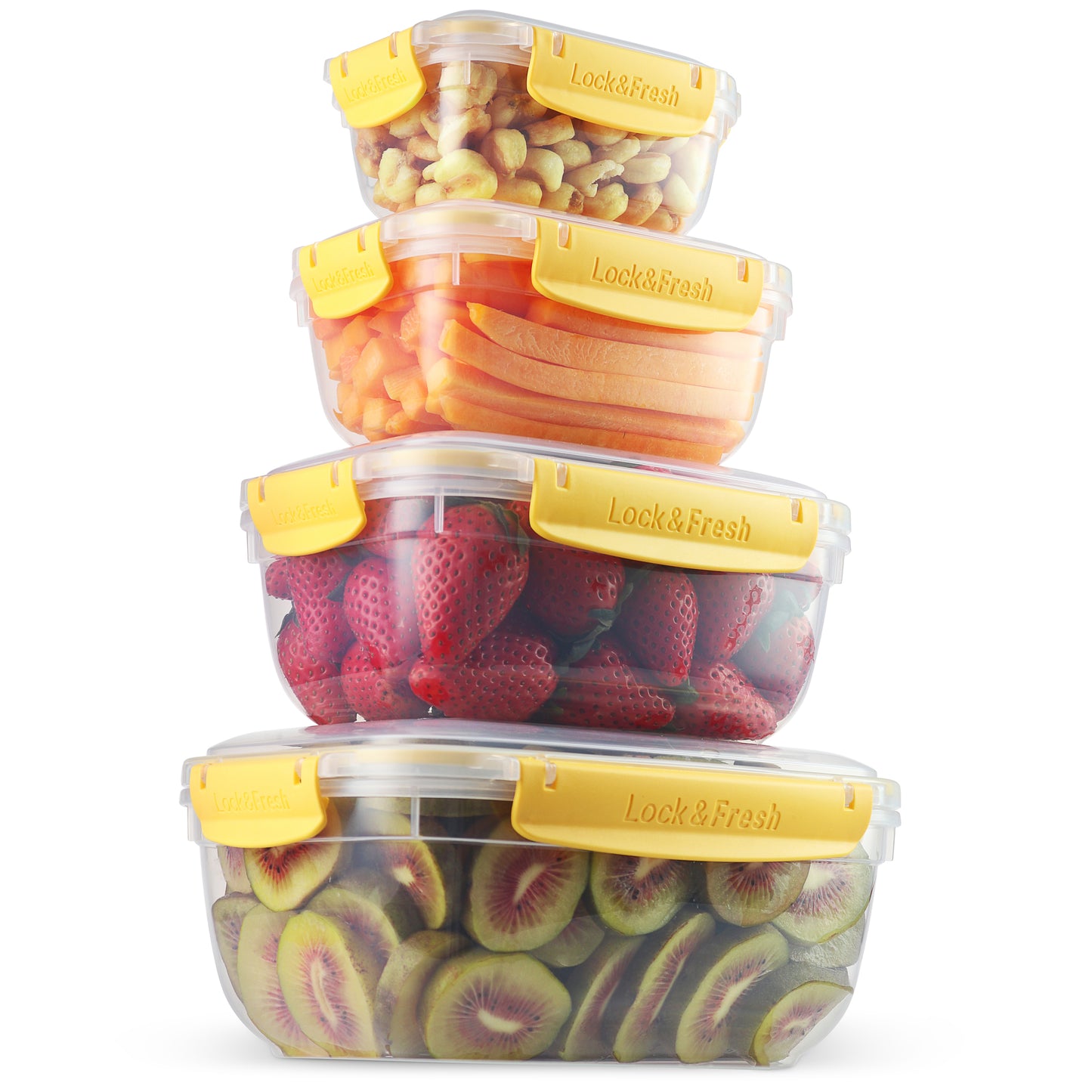 Set of 4 Rectangular Sealed Containers, Yellow