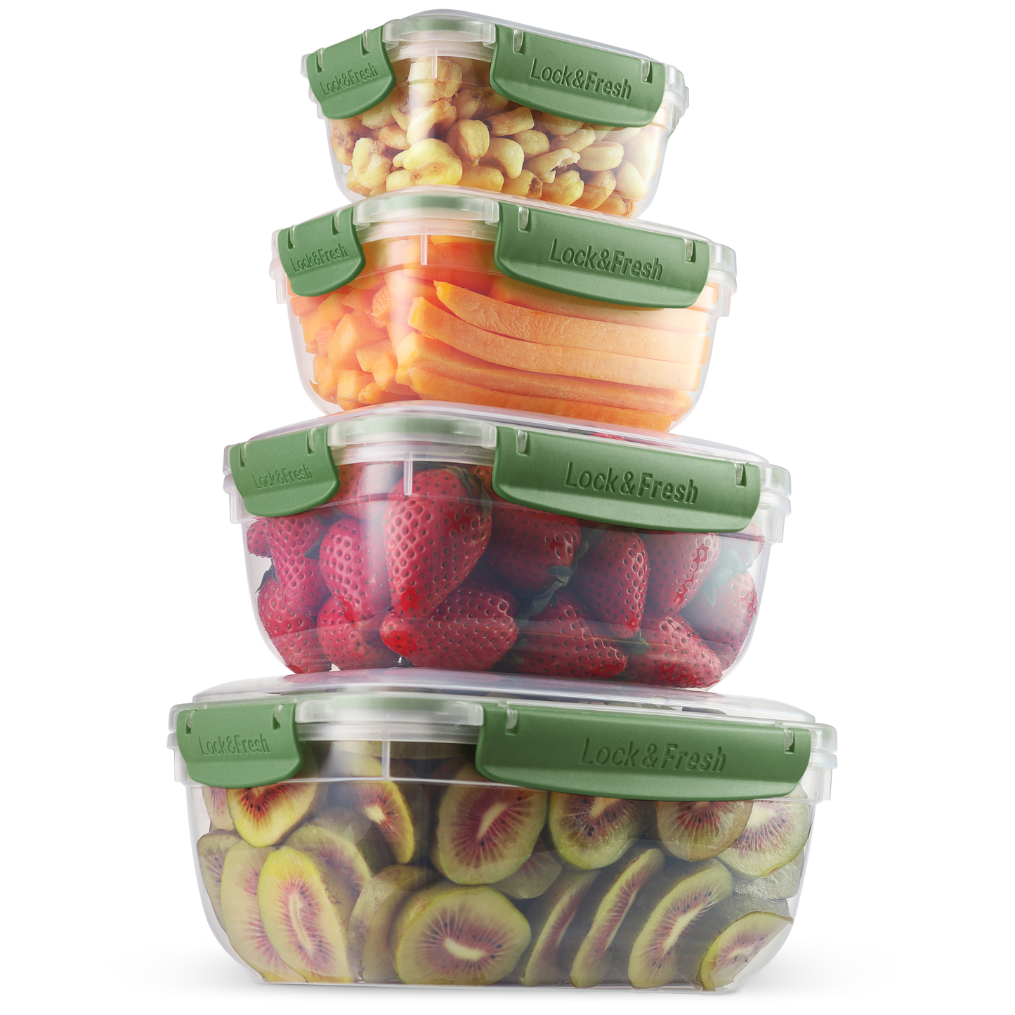 Set of 4 Rectangular Sealed Containers, Green