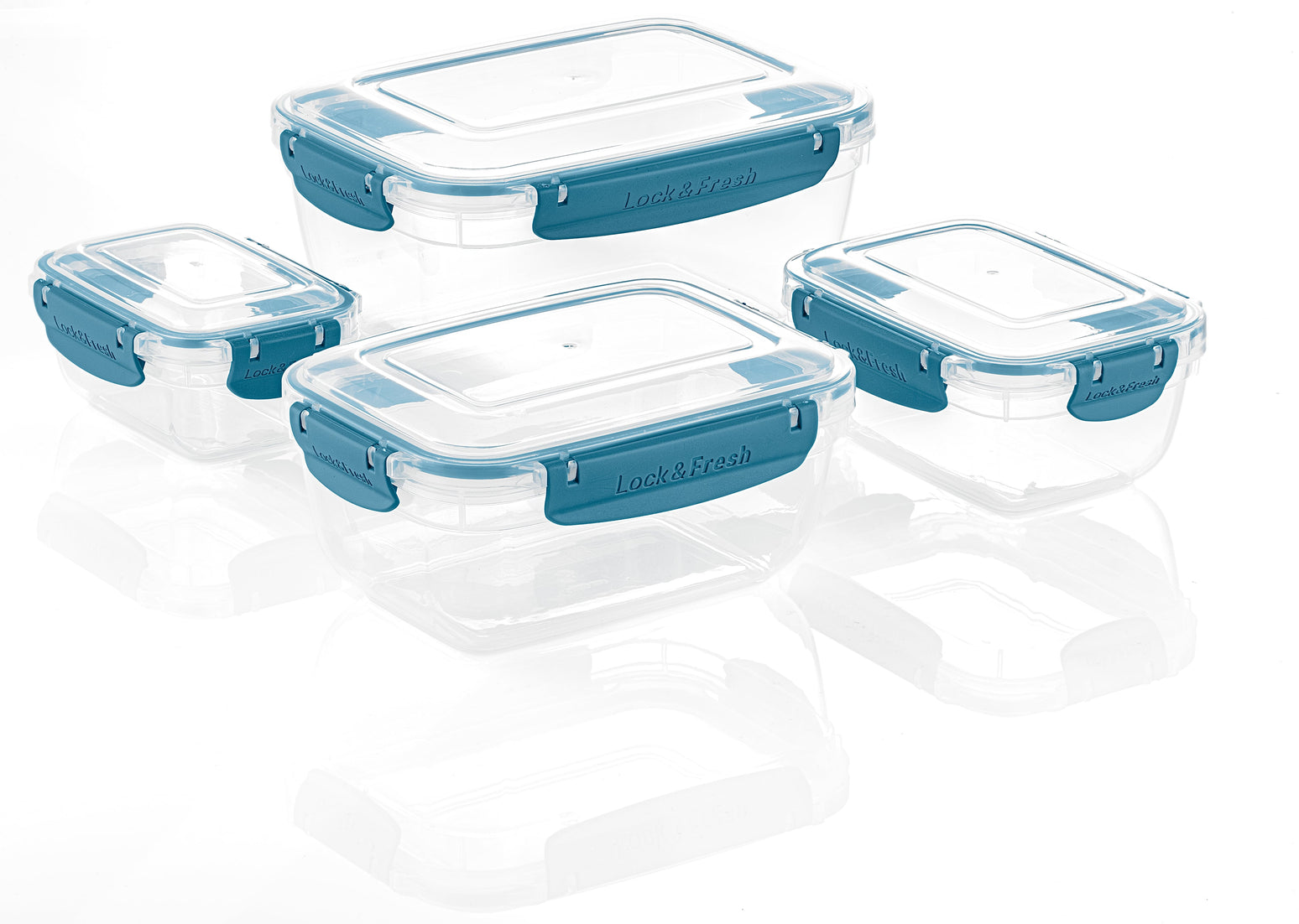 Set of 4 Rectangular Sealed Containers, Blue