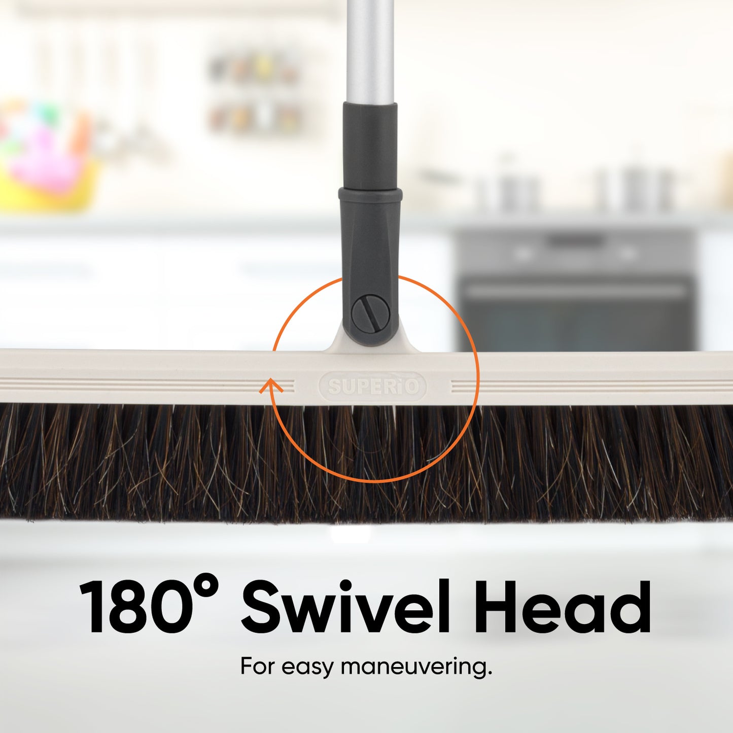 Slim 18" Swivel Head Broom with Durable Horsehair Bristles