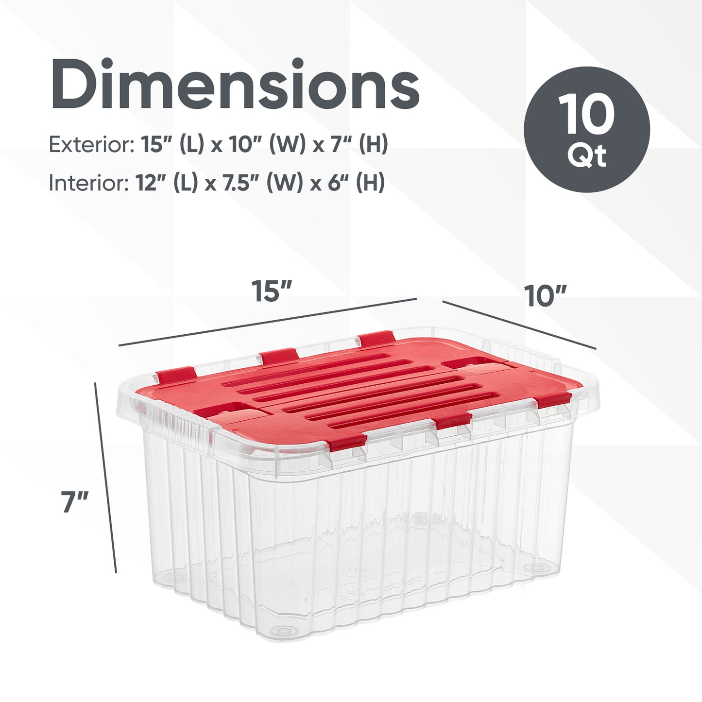 10 L Storage Container with Hinged Lid, Red