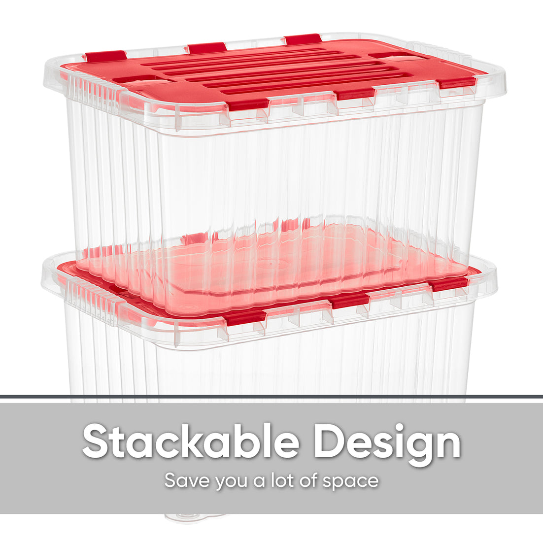 18 L Storage Container with Hinged Lid, Red