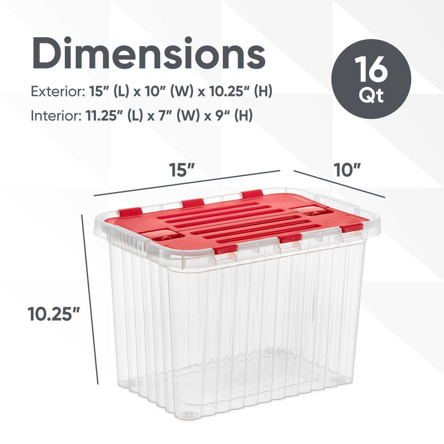 16 L Deep Storage Container with Hinged Lid, Red