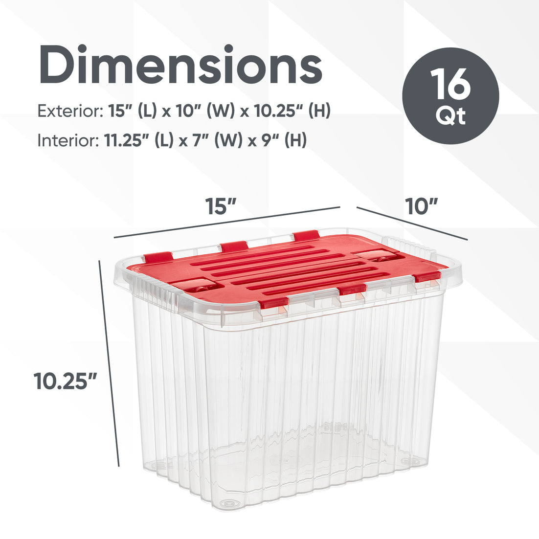 16 L Deep Storage Container with Hinged Lid, Red