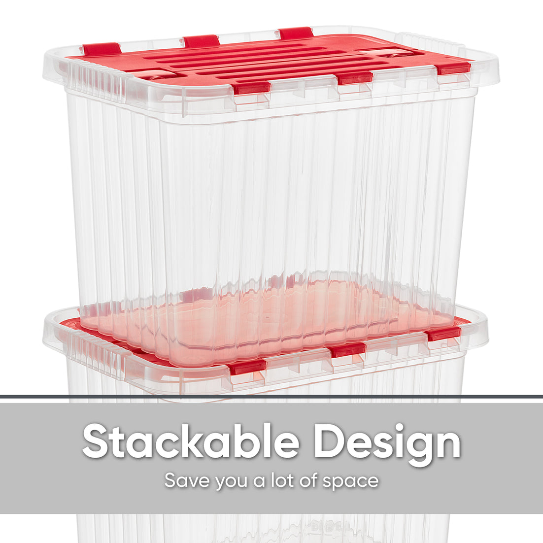 16 L Deep Storage Container with Hinged Lid, Red