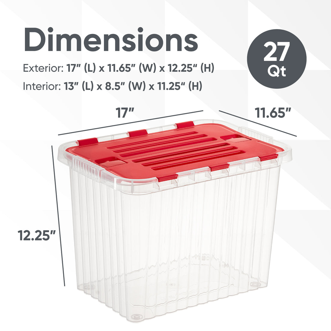 26 L Deep Storage Container with Hinged Lid, Red