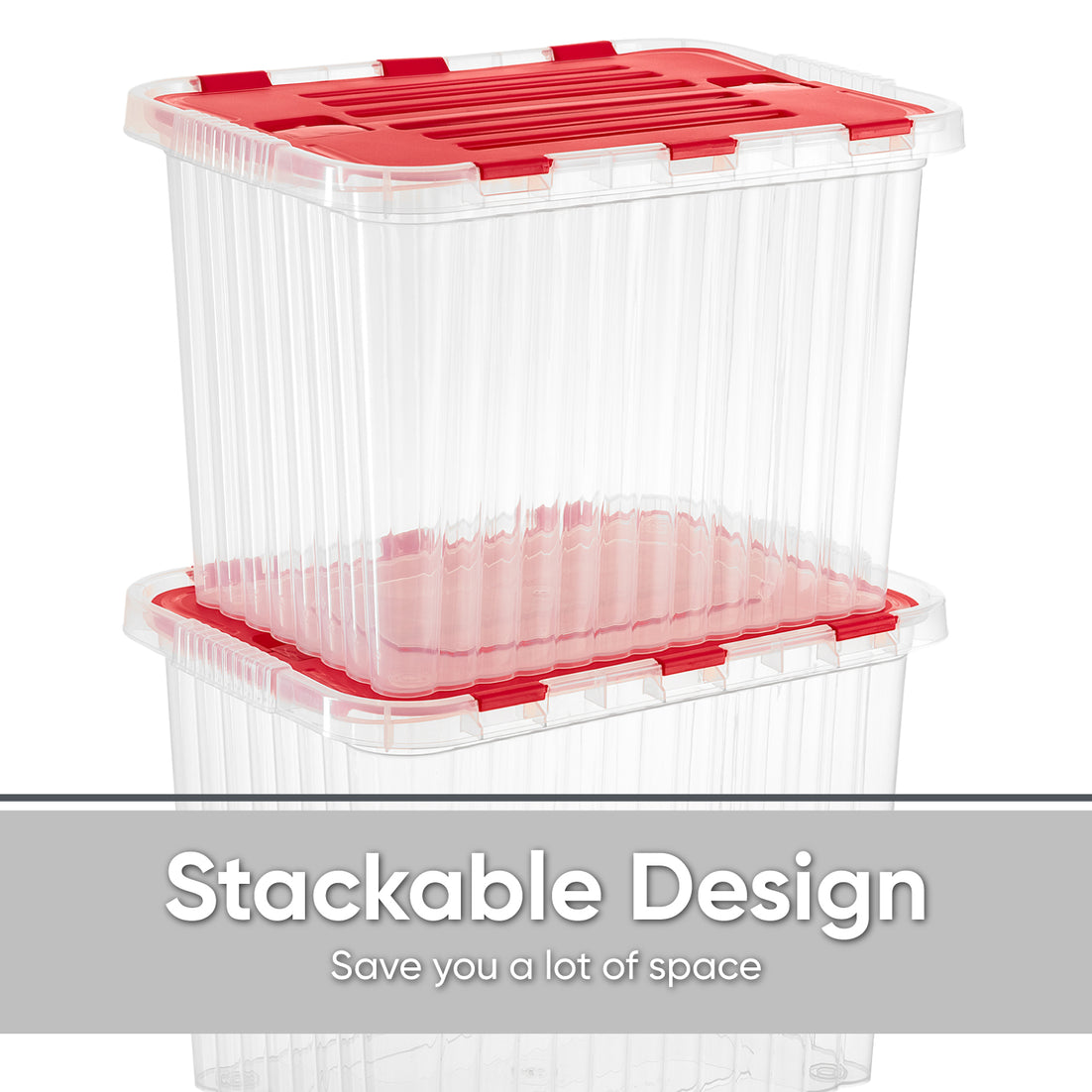 26 L Deep Storage Container with Hinged Lid, Red