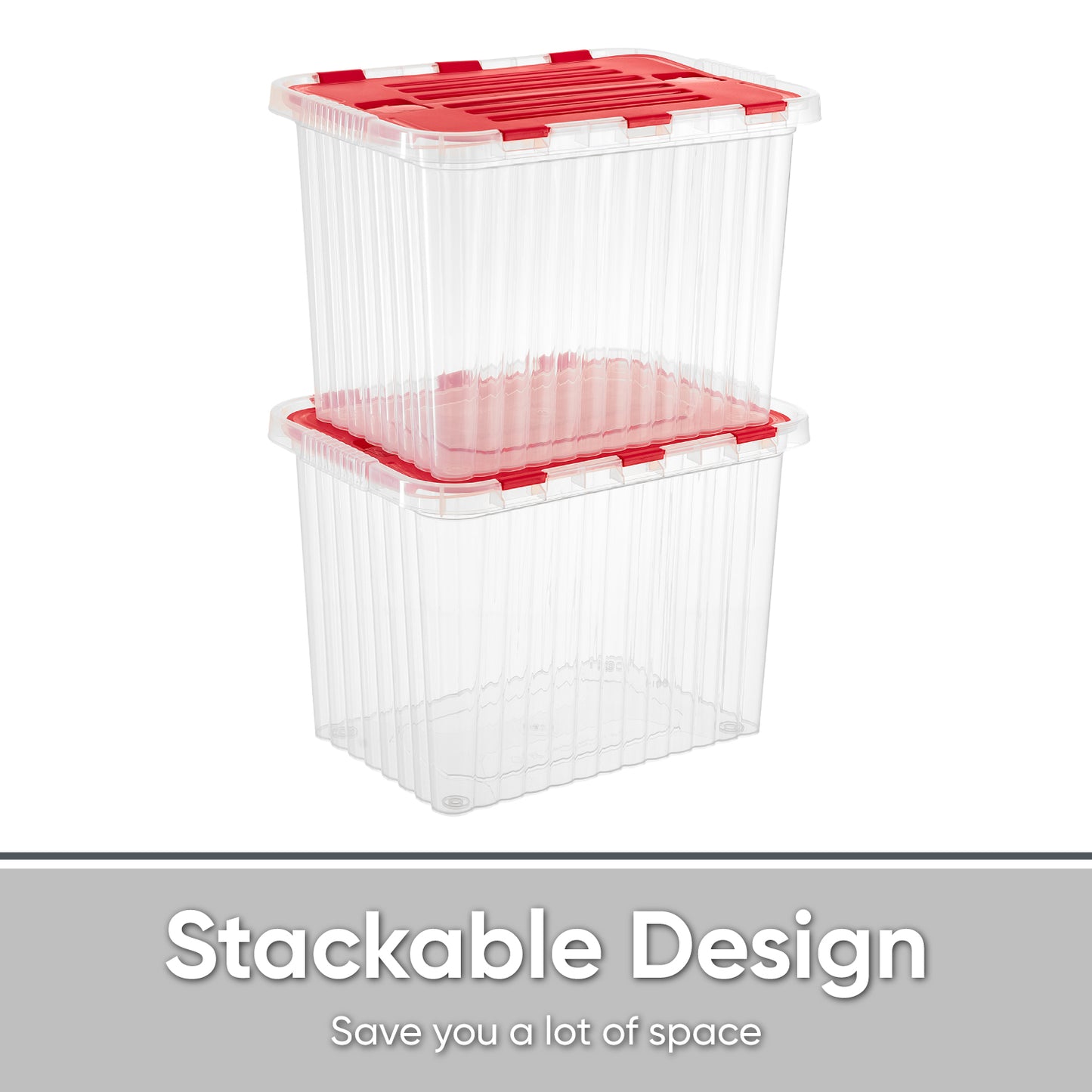 26 L Deep Storage Container with Hinged Lid, Red