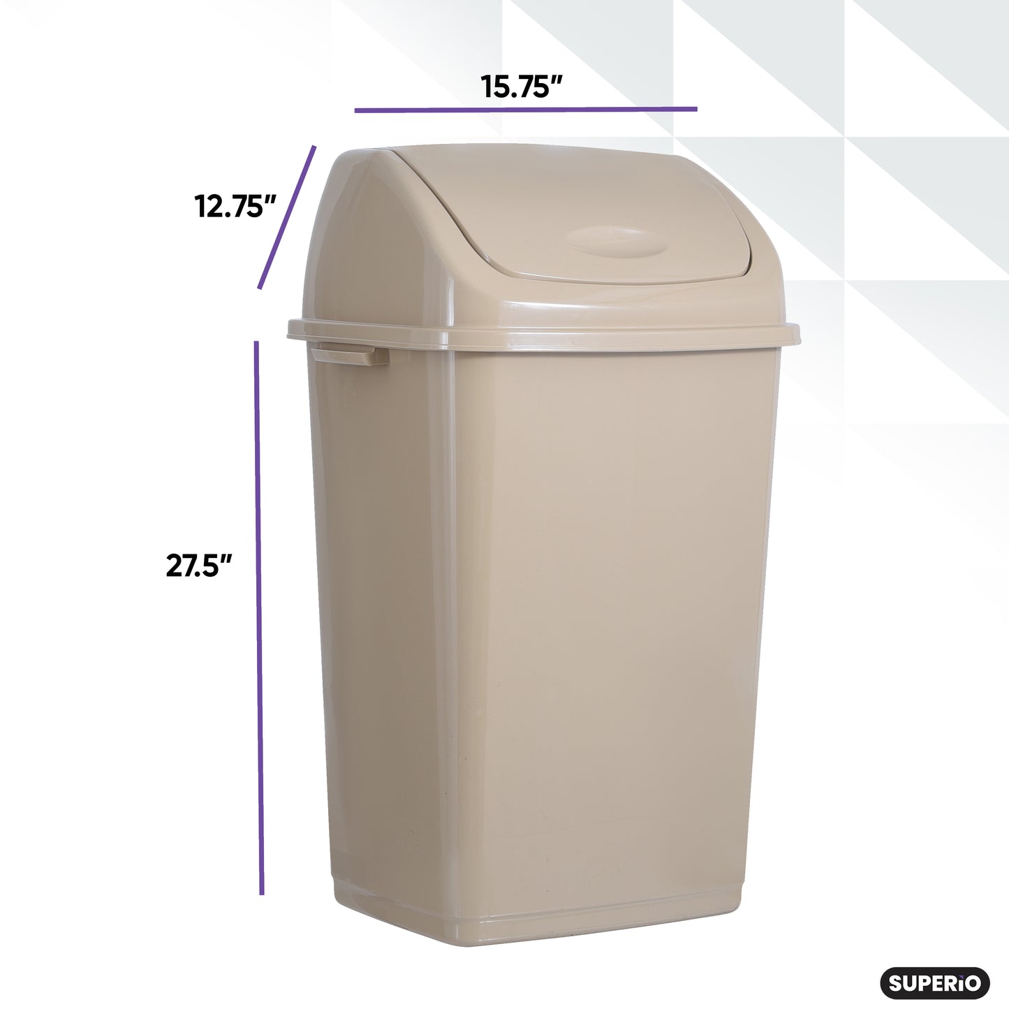 Large Swing Top Trash Can, 50 L/13 Gal - Beige
