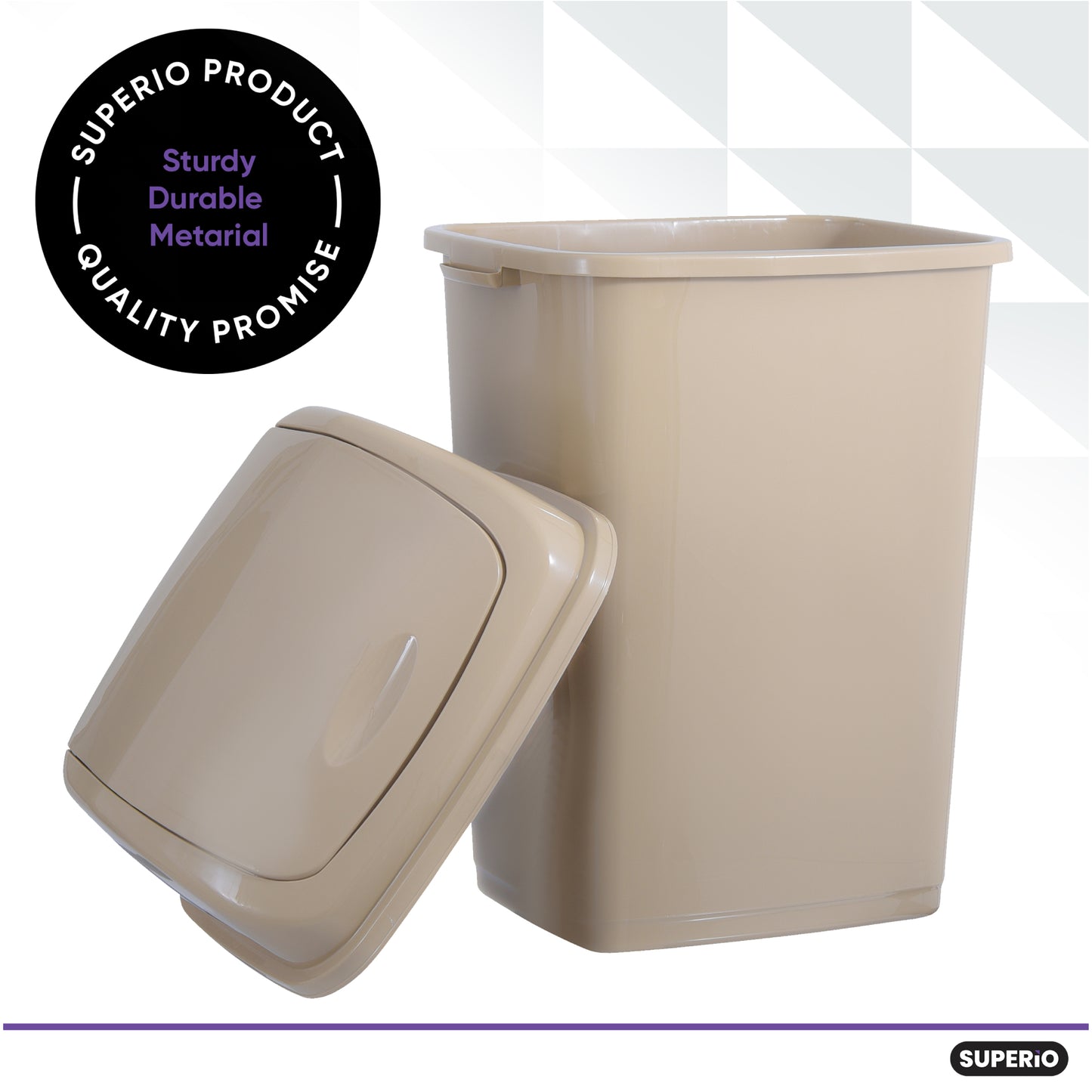 Large Swing Top Trash Can, 50 L/13 Gal - Beige