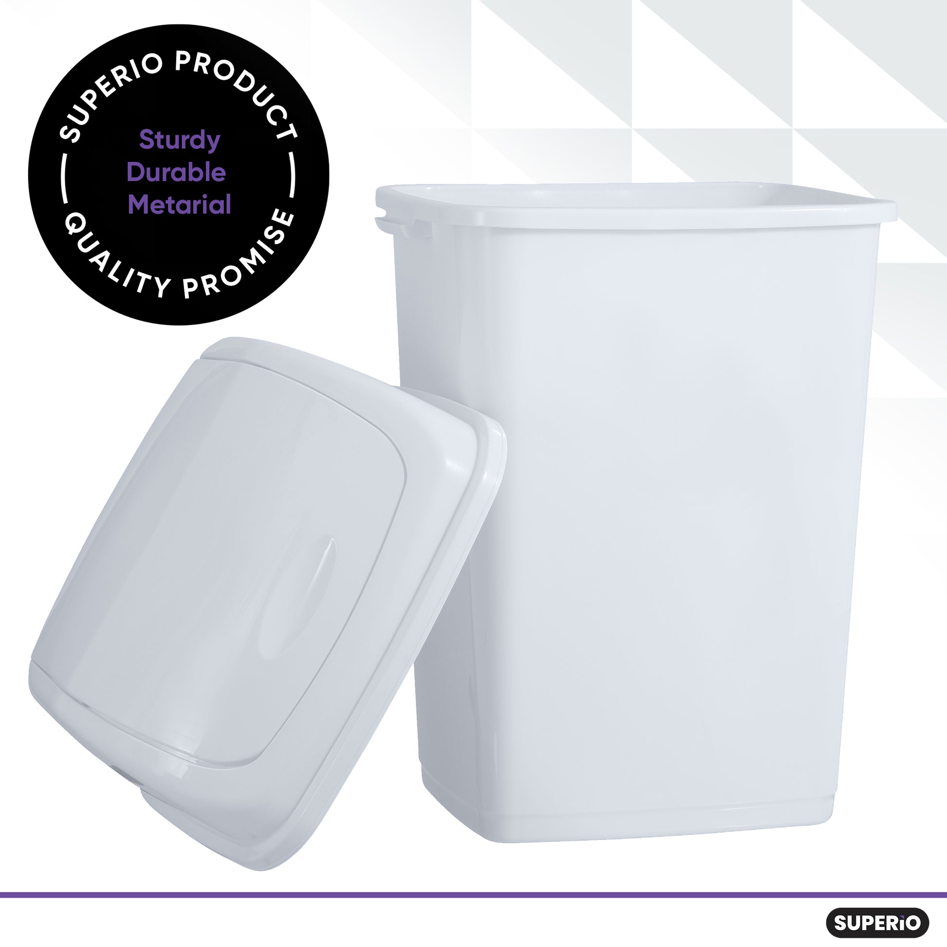 Superio 13 Gallon Swing Top Trash Can, White