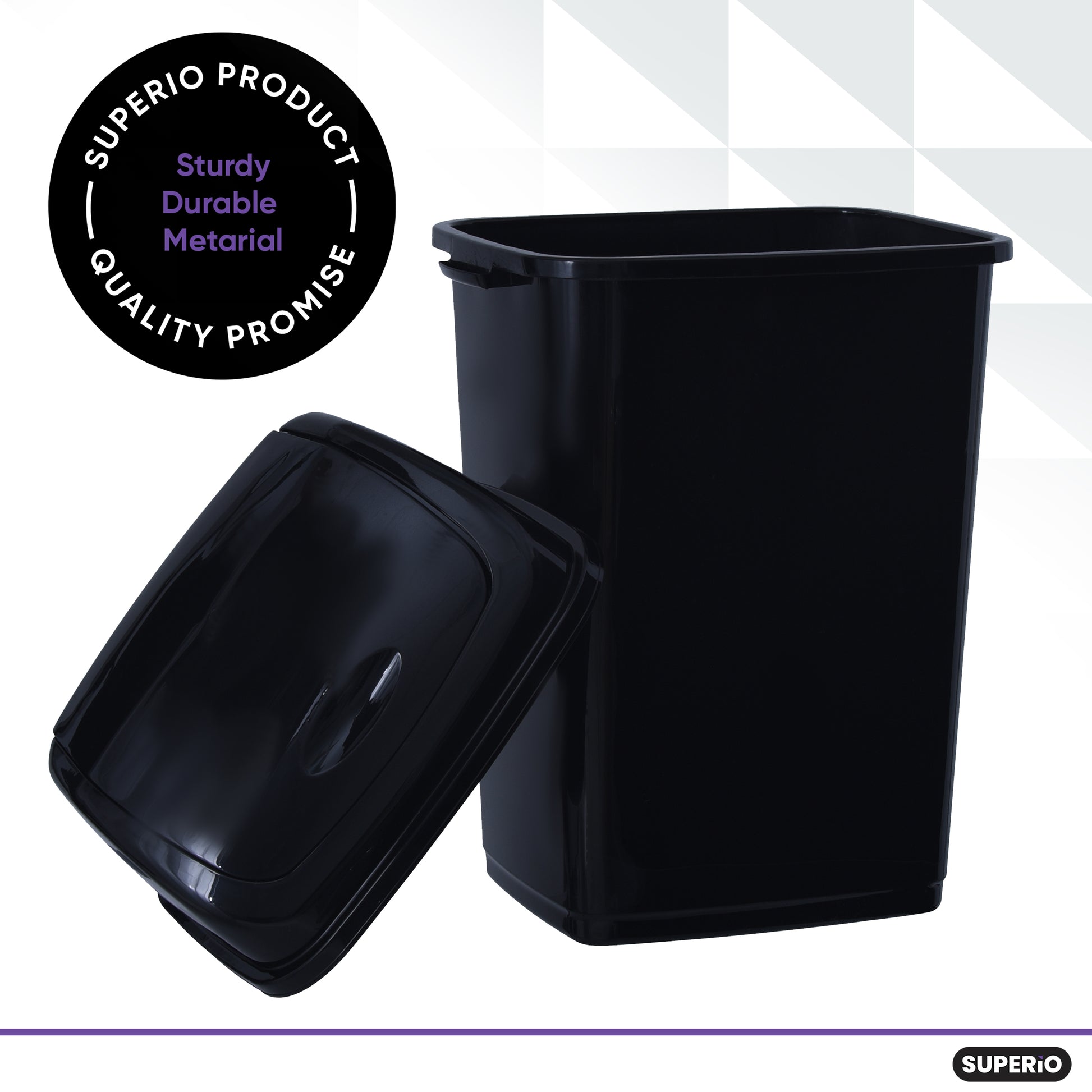 Superio 13 gal. Black Plastic Swing Top Trash Can