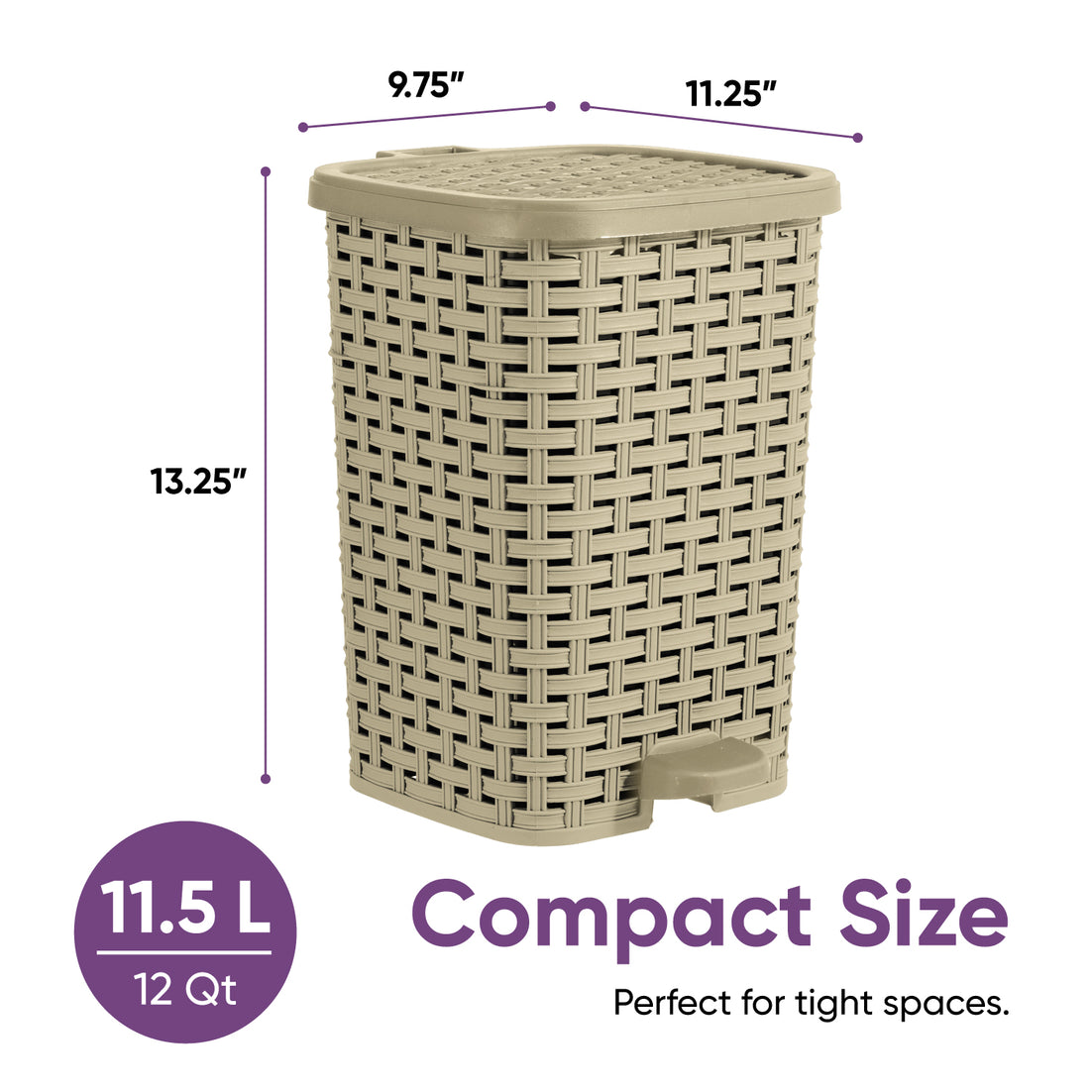 Step-On Trash Can, Wicker Style - Beige 12 qt
