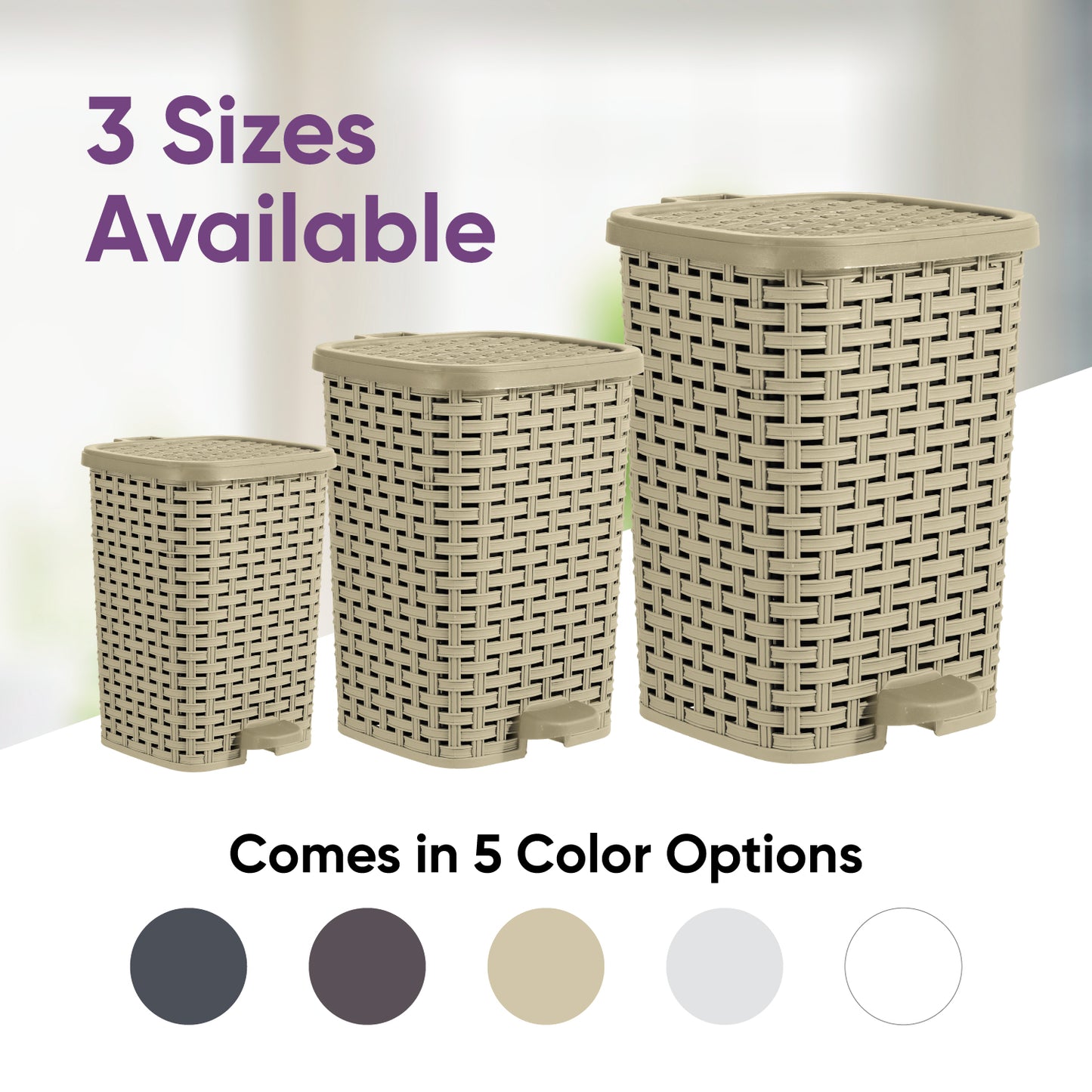 Step-On Trash Can, Wicker Style - Beige 12 qt