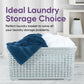 Wicker Style Laundry Basket with Cutout Handles, 50 Liter - White Smoke