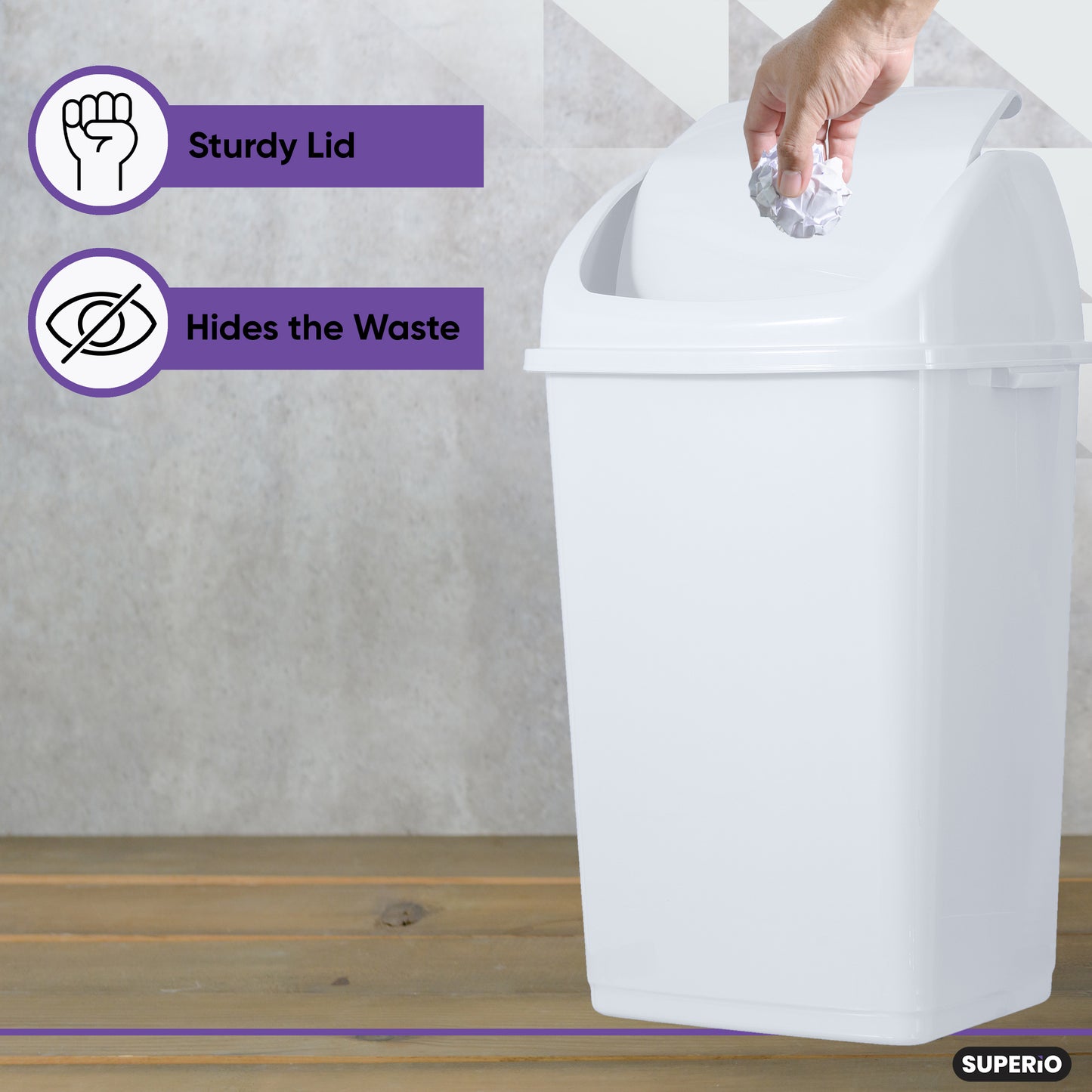 Large Swing Top Trash Can, 52 Qt. /13 Gal - White