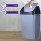 large Swing Top Trash Can, 13 Gal / 52 Qt - Grey and Black